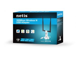 BEZPRZEWODOWA KARTA SIECIOWA USB NETIS 2 ODCZEPIANE ANTENY 5DBI (WLAN N 300 MBIT/S) WF2116
